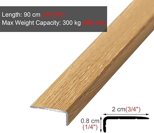 Miniatura 6 de Tira de transición de nariz de metal para escaleras, grano de madera, para interiores de 0.8 in de ancho, protectores de borde de madera