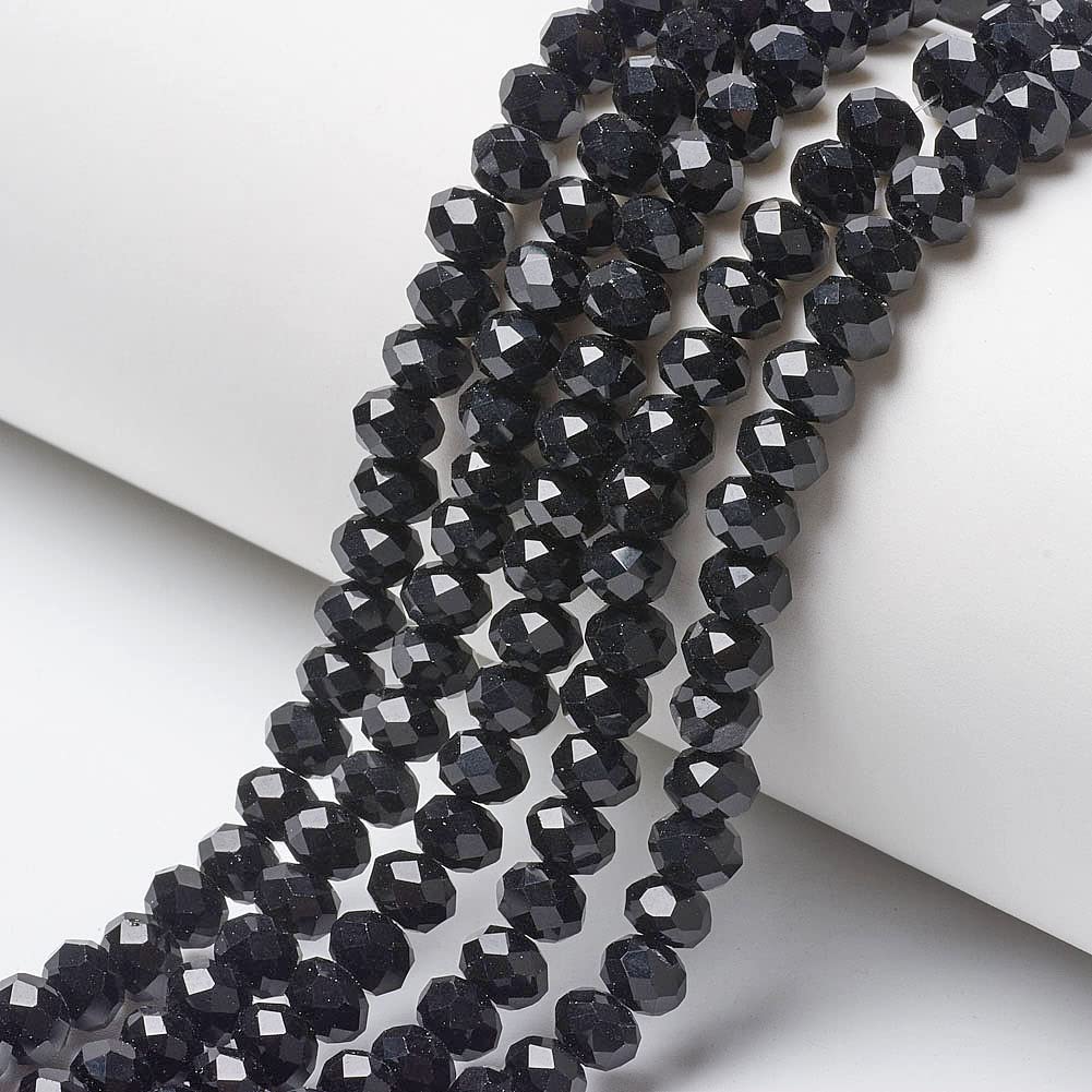 PandaHall 870pcs Briolette Crystal Glass Beads 6mm Faceted Rondelle Black Opaque Glass Tiny Loose Beads for Bracelet Necklaces Earrings Jewelry Making