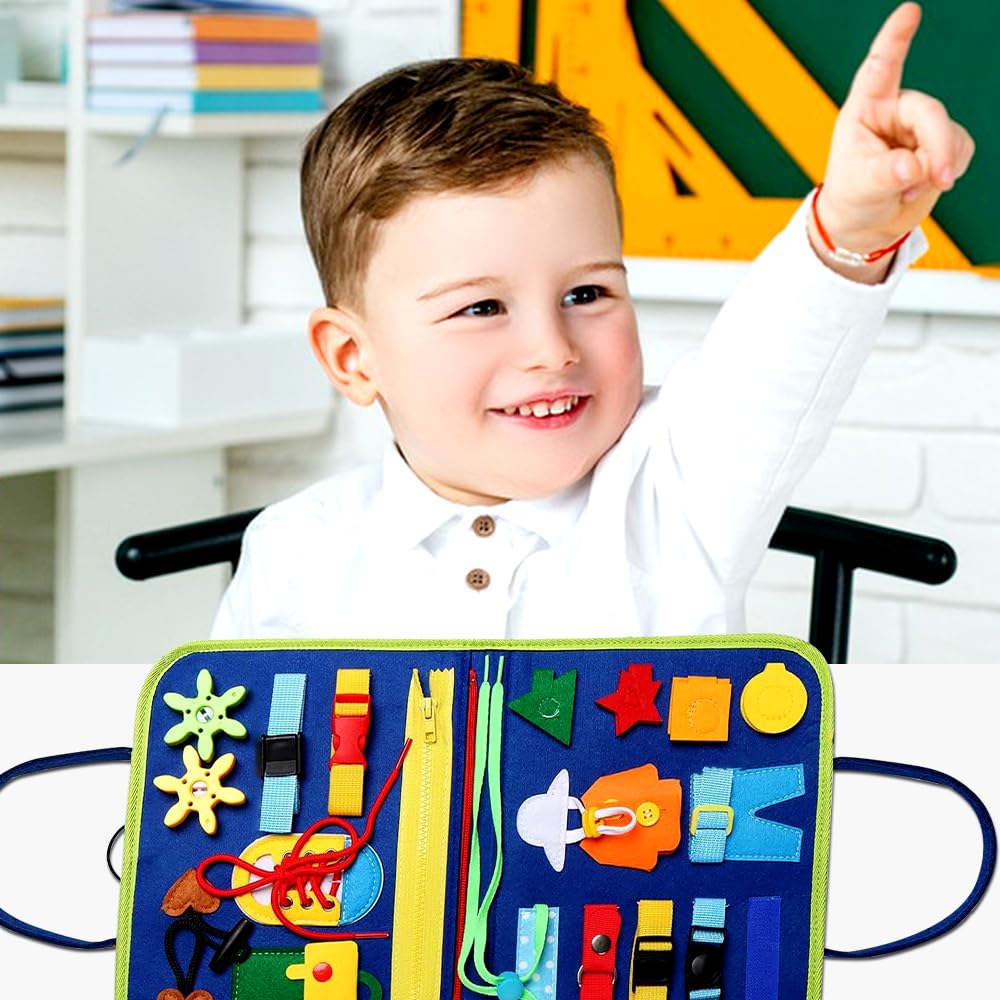 Pannello Sensoriale Montessori, DIY Libro delle attività in Feltro, Libro Illustrato in Tessuto 3D con attività, Giochi Educativi con Puzzle per Ragazzi e Ragazze 2 3 4 5 6 Anni