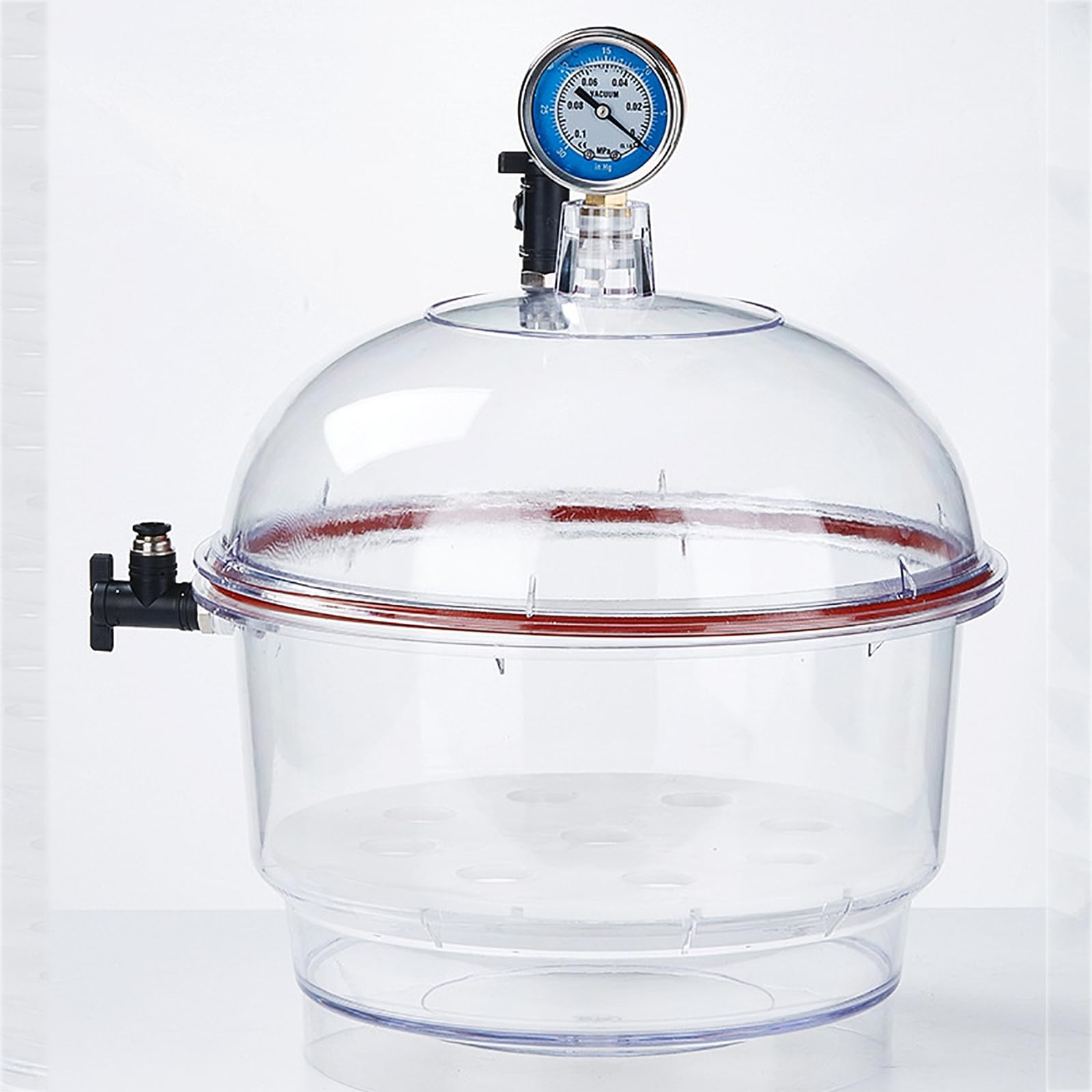 Desecadores Vacío Genéricos,Desecador Plástico Transparente Laboratorio con Doble Válvula Vacío Y Presión Negativa Más Medidor Aire,Fuerte Sellado Y Antioxidante,para Escuelas Posgrado