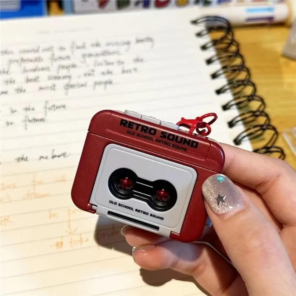 Schlüsselanhänger für Mini-Retro-Kassettenrekorder, Vintage, rot, tragbar, lustiges Geschenk für Paare, Freunde, klassisches Audio-Erlebnis, kompakt, ABS, 10 x 5 x 5 cm