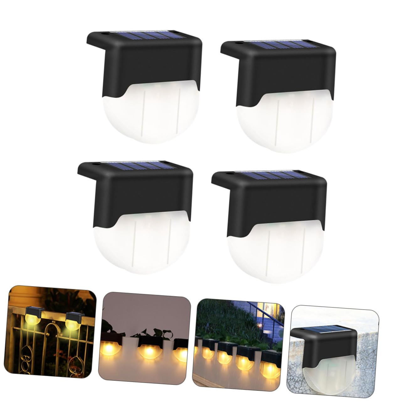 Lampada Solare per Gradini LED da Esterno Ip55 4 Pezzi Nero | Abs, Controllo Luce Intelligente, Illuminazione Decorativa Notturna, Batteria 1, 2v 1000ma e Pannello 2v 80ma
