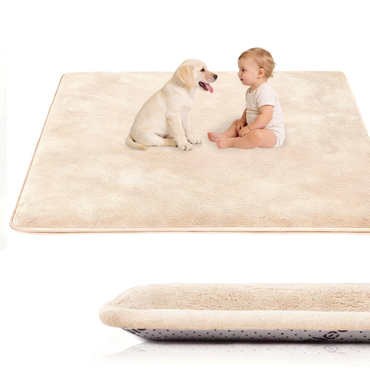 Krabbelmatte Baby, 2 cm Dicke Baby Spielmatte, kuschelig weich, schützt vor Stößen, Teppich Kinderzimmer mit hochwertigem Memory-Schaum, Krabbeldecke warm 190 x 240 cm Beige