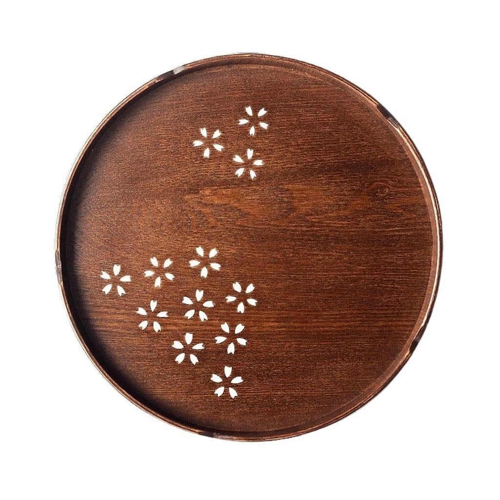 Bandeja de Madera Retro para Servir, diseño Redondo y Hueco para té y Frutas. Ideal para Fiestas, reuniones y Uso Diario.