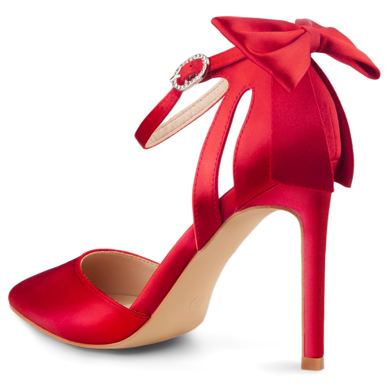 Carcuume Women's Closed Toe Heels Bow Stiletto Heel Sandals Pointed Toe Pumps Wedding Shoes: 11 Red Satin