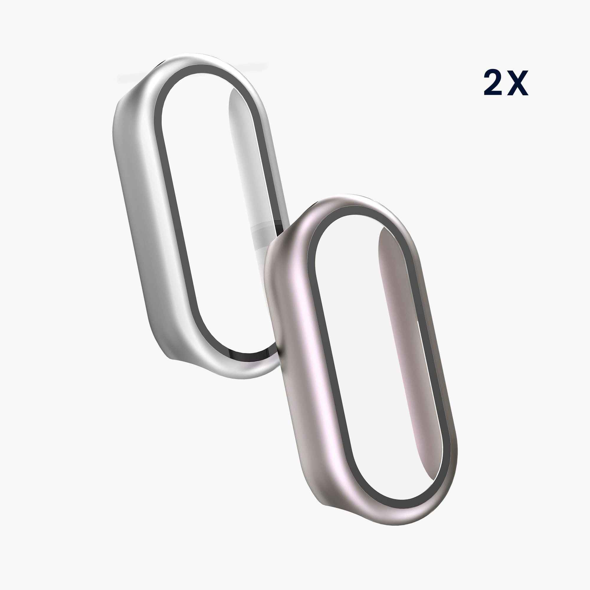 kwmobile 2 x etui kompatybilne z Xiaomi Mi Band 10 / Smart Band 10 - Fullbody Fitness Tracker Case zestaw ze szkła - srebrny, metaliczny różowy