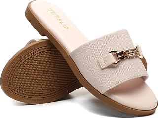 TETSUO Women's 2026 Flat Slide Sandals - Stylish Square Open Toe Slip-On Shoes for Beach Wedding Party Vacation
