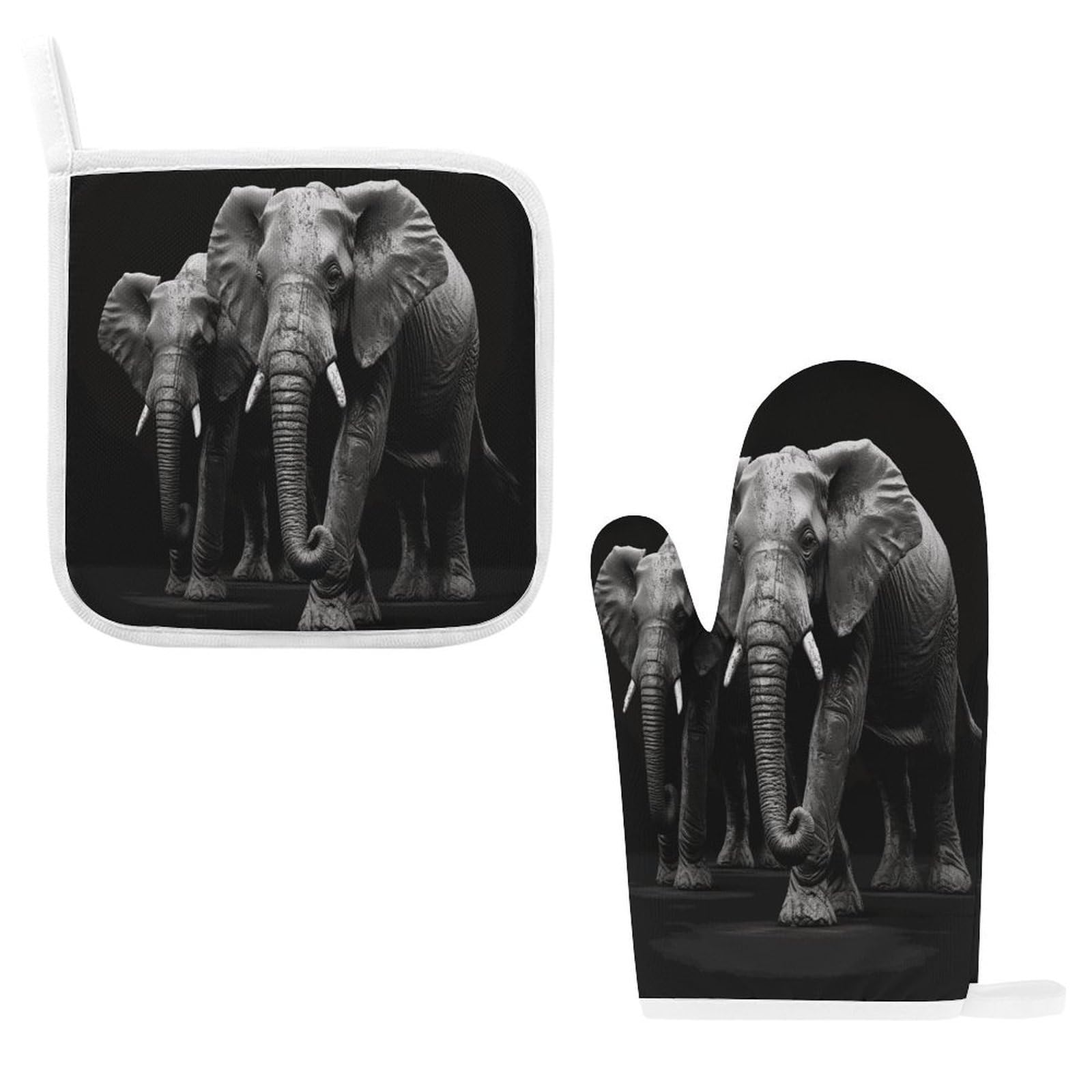 Btcowzrv Style 3D Gray Elephant Oven Mitts And Pot Holders 2Pcs Set