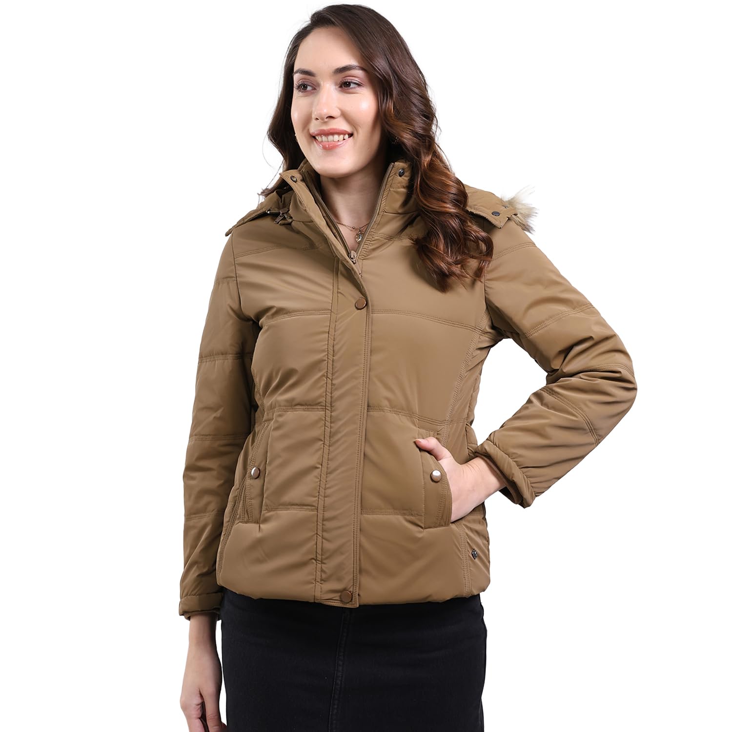 Monte Carlo Women Regular Fit Solid Hooded Neck Side Pocket Zipper Closure Full Sleeve Winter Jacket| Women Winter Jacket | Stylish Zipper Jacket | Casual Winter Wear For Women’s (Pack Of 1)