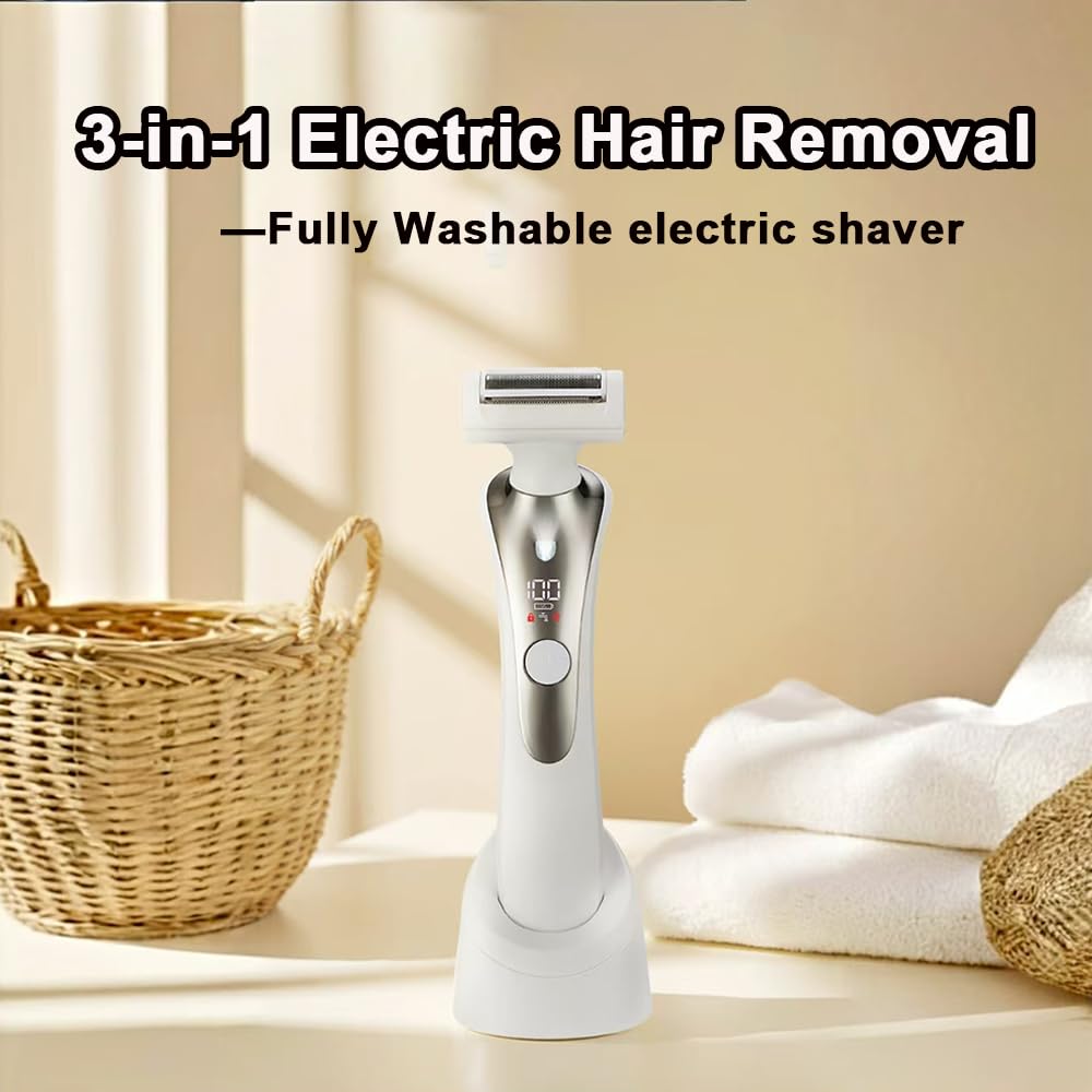 Rasoio Elettrico Donna, 3 in 1 Epilatore Elettrico Donna Senza Fili per corpo, gambe, peli pubici e viso, IPX6 impermeabile e USB ricaricabile, Bianco
