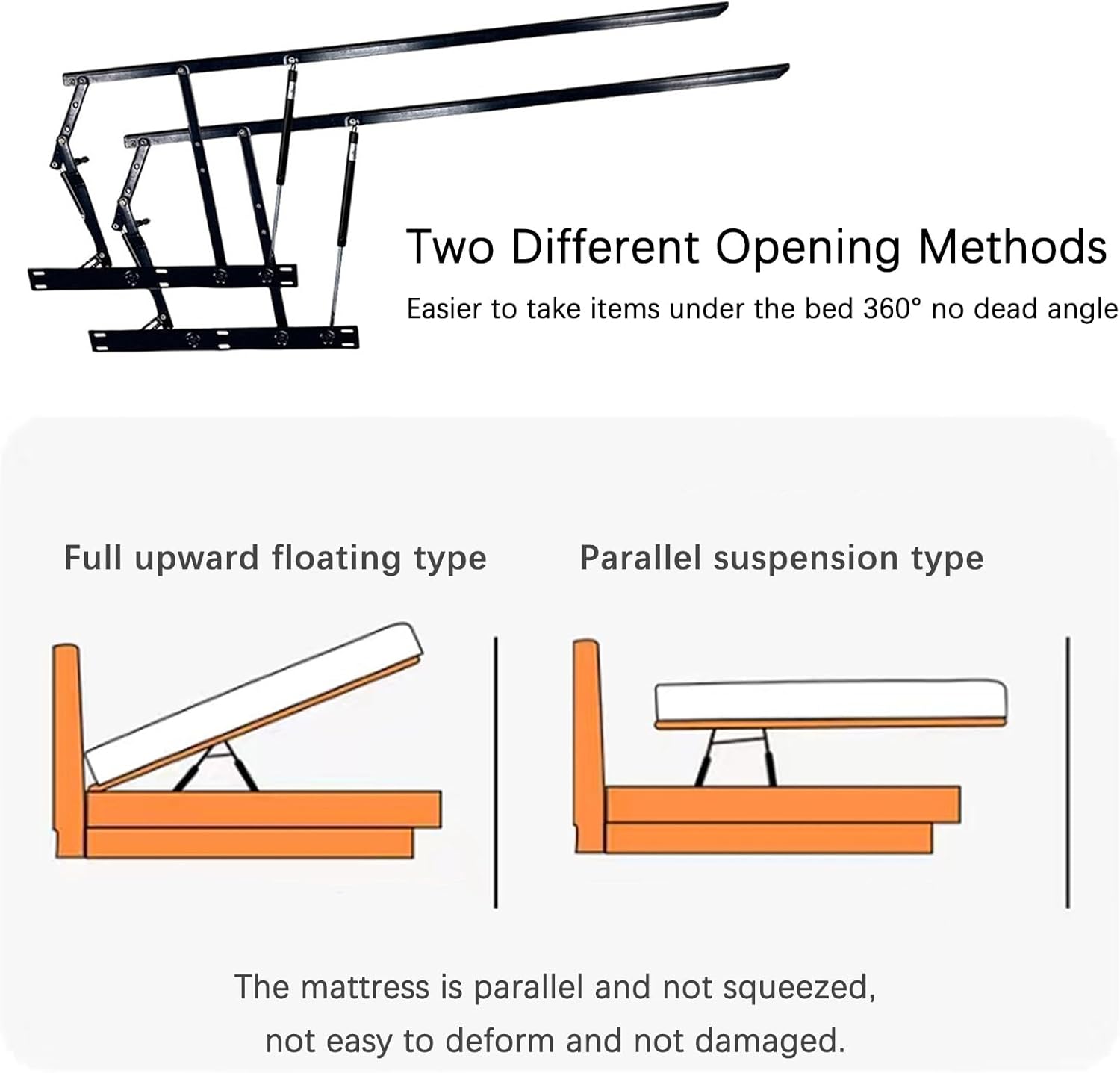 Pneumatic Gas Spring Bed Storage Lift Kit for Heavy Bed Boxes, Bed Lift Mechanisms Gas Spring Set A Pair Of Lift Storage Bed Lift Kit for Sofa Bed Box Storage, Noise Free, Easy Assembly(Applicable to