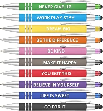 Office Pens Inspirational Motivational Quotes Snarky Screen Touch Stylus Ballpoint Pens Office Encouraging Scriptures, Black Ink,10 Pcs Inspirational pens