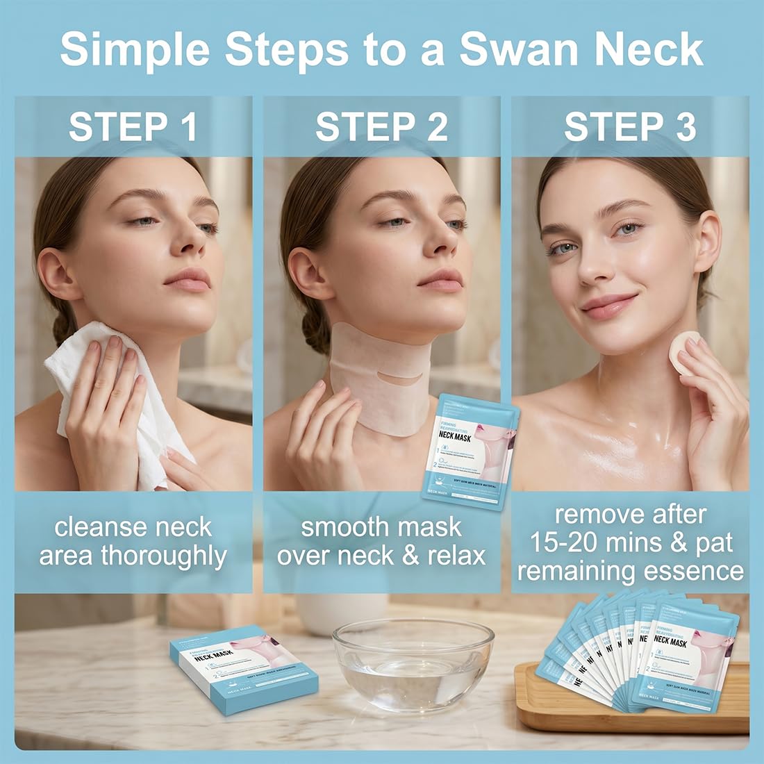 GXGM 10 Pezzi Maschera per il Collo, Maschera Collo Lifting, Mask Idratante Cuello, Patch Cuello Antirughe, Idratante, Anti-Età, Doppio Mento, Deep Collagen Mask