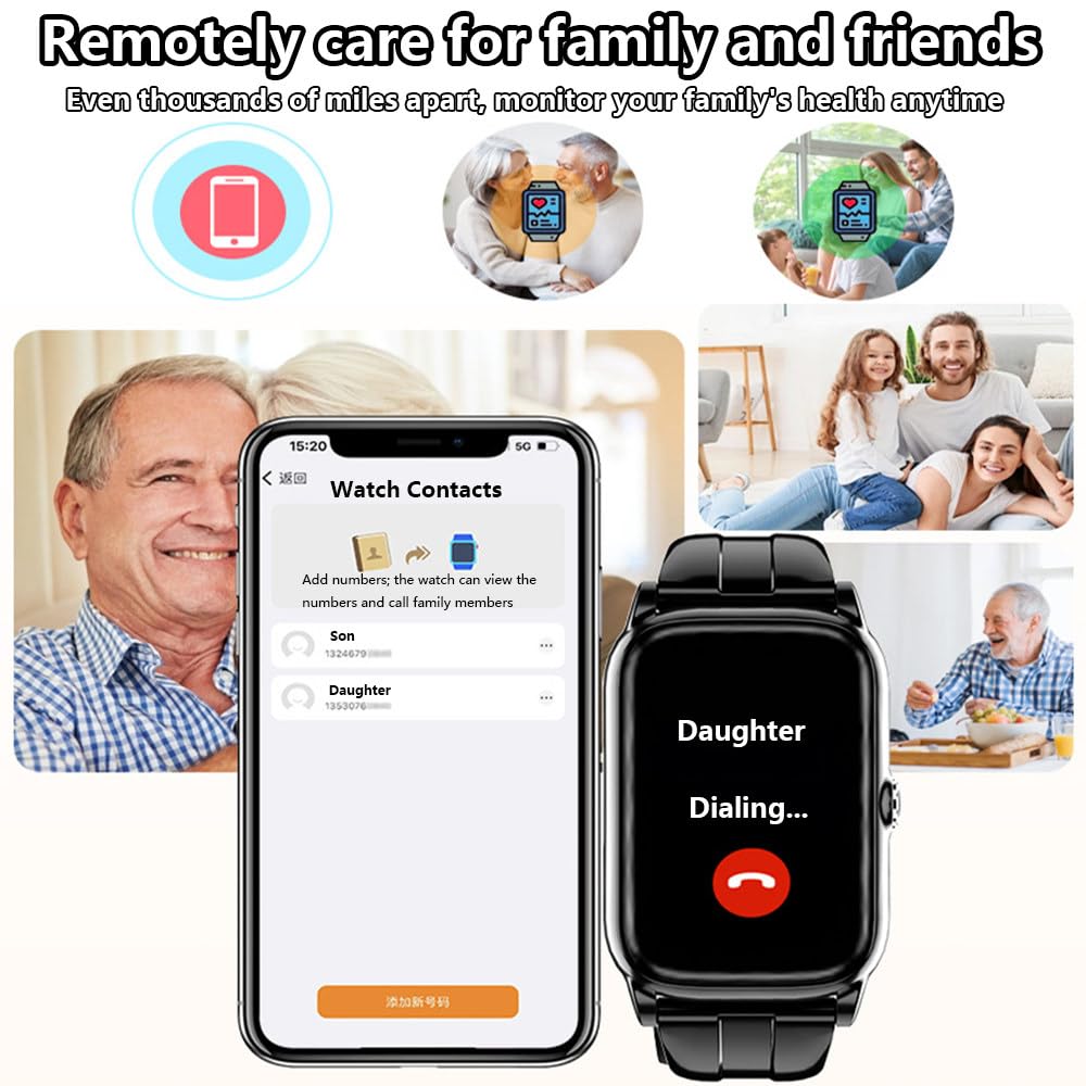 Reloj inteligente de detección de caídas con videollamada, posicionamiento GPS, llamada de emergencia SOS, monitoreo de salud, pantalla táctil de 1.5 pulgadas, impermeable, frecuencia cardíaca, valla