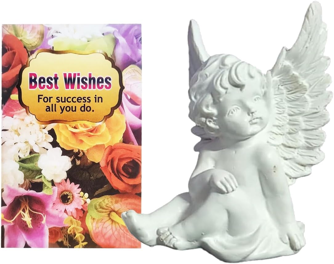Best of Luck Gifts for Student - Best Wishes Greeting Card with Angel Showpiece - All The Best Gifts For Exams Student, Friends - Good Luck Gift