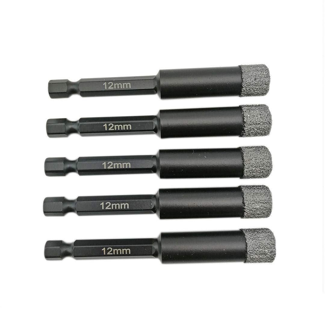 SHDIATOOL 5Pcs Forets Diamantés 12MM Vide Brasé avec Tige à Ajustement Rapide pour Perçage à Sec en Pierre Maçonnerie Béton Tuile