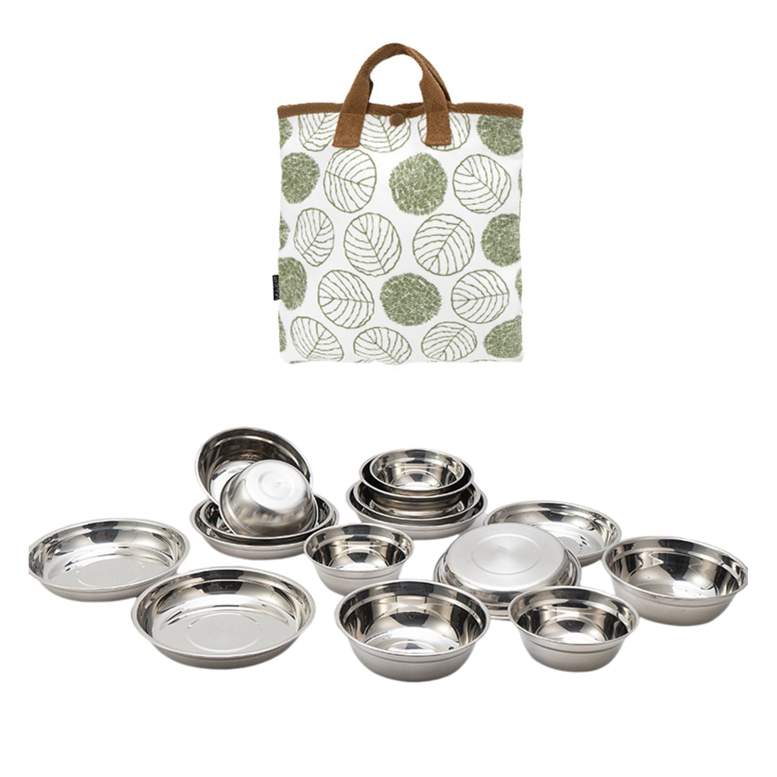 carotoe 16pcs Stainless Steel Outdoor Tableware Set Rustproof Basin for BBQ and Picnics Household Soup Basin Dinnerwares Portable Camping Tableware