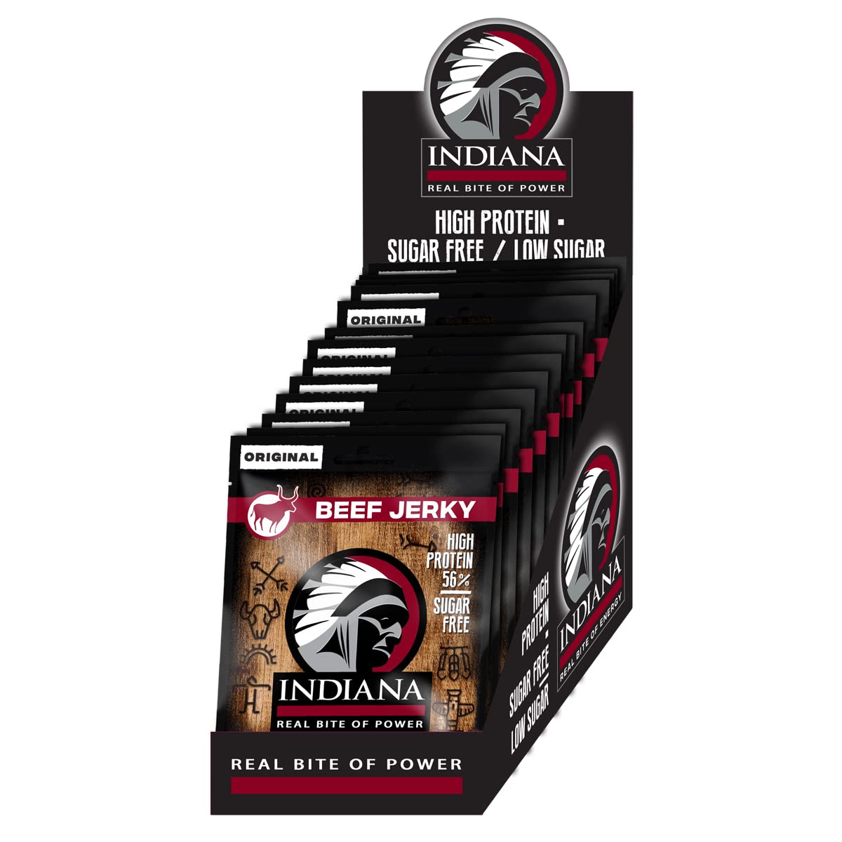 Indiana Jerky Beef Original, carne secca ad alto contenuto proteico, senza zuccheri aggiunti, senza glutine (15 x 25g)