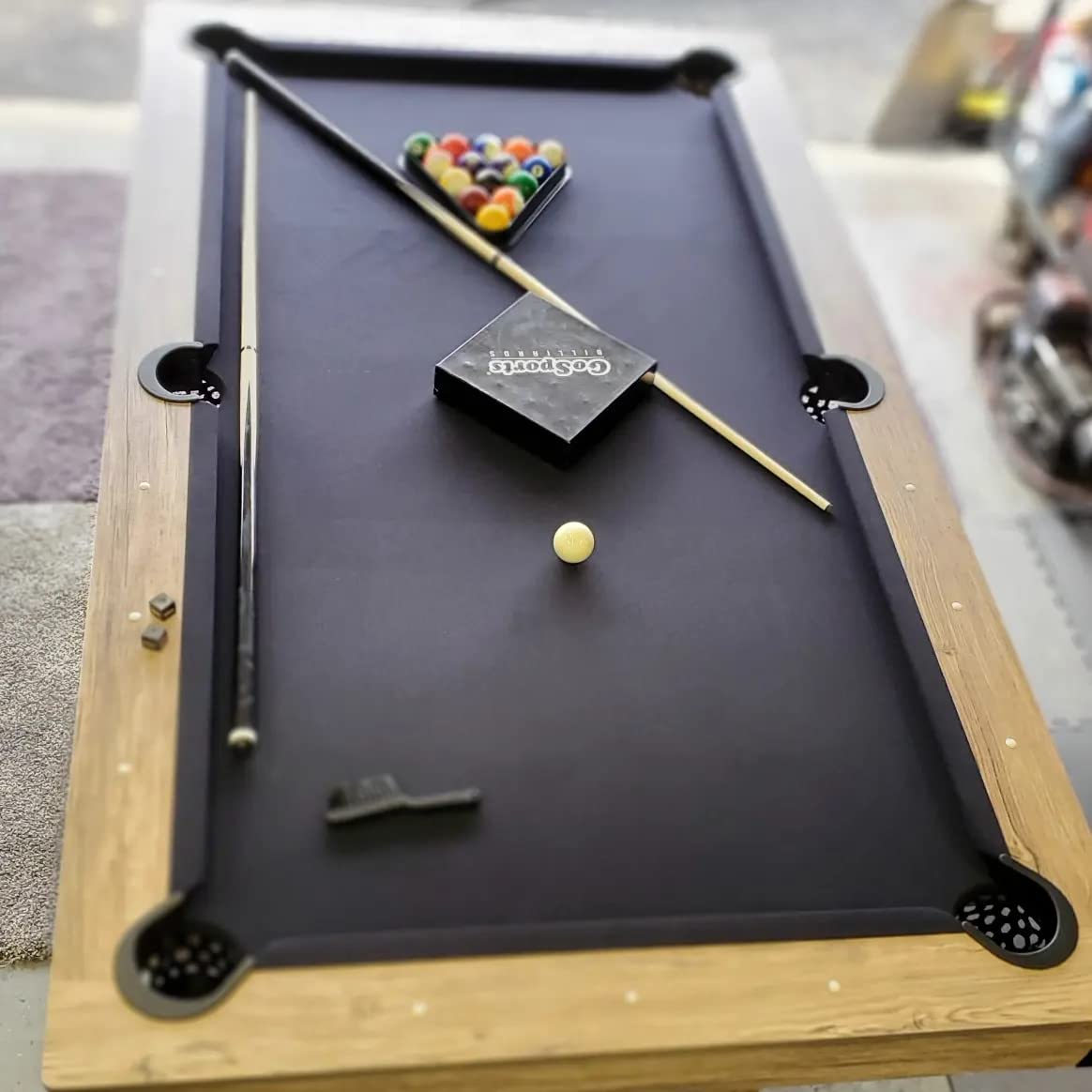 26/mo Finance GoSports 7 ft Pool Table with Wood Finish Modern Billiards Table with 2 Cue