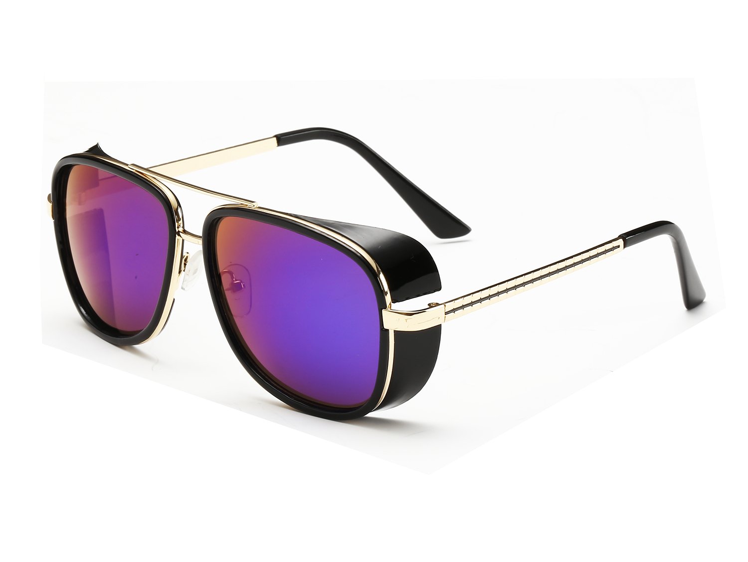 Dangshan Unisex Cover Side Shield Square Sunglasses Punk sunglasses Glasses  (Black Frame Blue violet Lens)