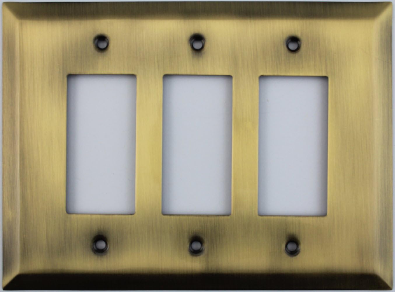 Jumbo Stamped Antique Brass Three Gang GFI/Rocker Opening Wall Plate