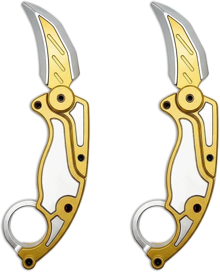 Fidget Claw Toy with Soft Silicone Blade, Plastic Karambit Practice Toy for Finger Spinning, 3D Printed Style Folding Pocket Spinner for Teens and Adults (Gold)