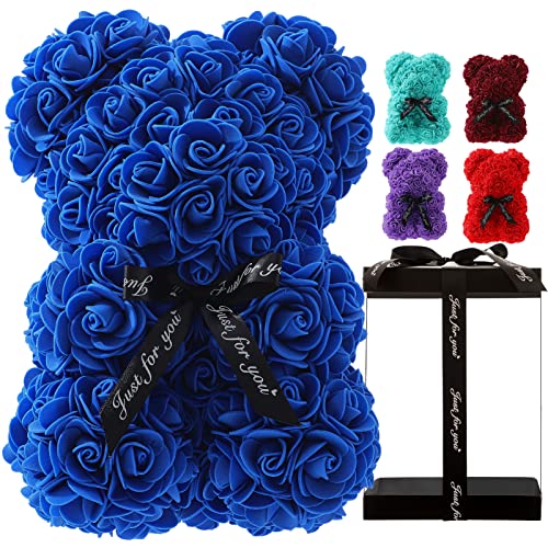 Rose Bear,Handmade Rose Teddy Bear Gifts for Girlfriend Daughter,10-inch Rose Flower Bear Gifts for Valentine's Day,Mother's Day,Christmas,Wedding,Anniversary's Clear Gift Box