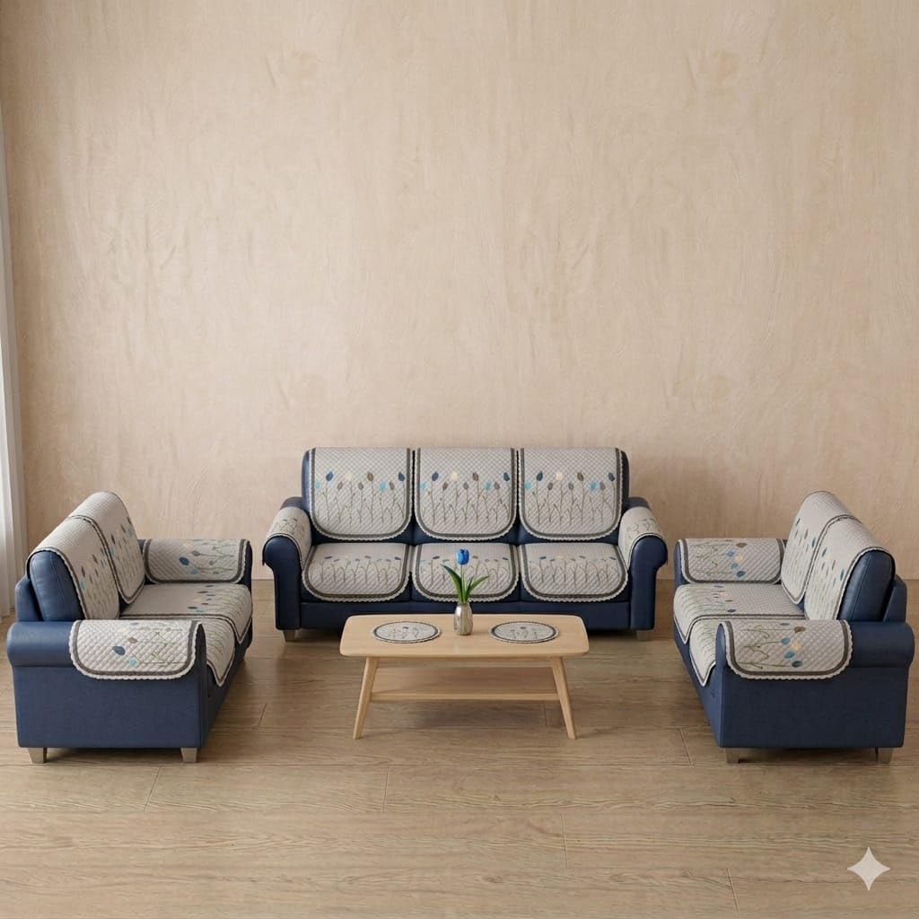 Soft Quilted Sofa Cover Set with Floral Design, Non Slip Comfortable Armchair Protector, Washable Furniture Cover for Living Room Home Decor (Daisy, 7 Seater 3+2+2 (Seat, Back, Arms))-image-35