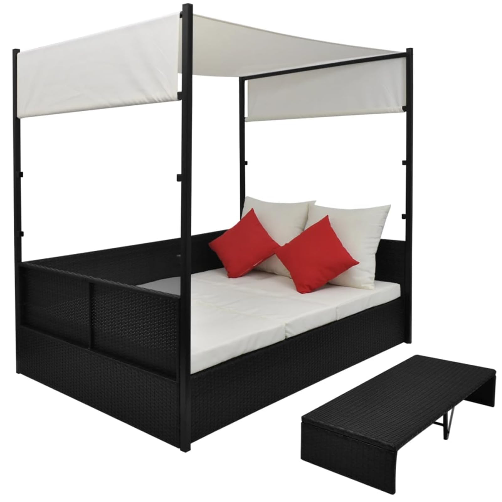 Gecheer Lit de jardin avec auvent en rotin synthétique noir 190 x 130 cm