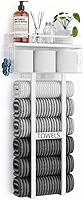 Vista 11 de Toallero para Baño de 31 Pulgadas Montado en Pared, Estante Flotante con Tablero de Madera, Almacenamiento de Toallas para Baño que Puede Contener 6