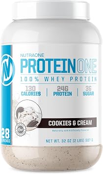 NutraOne ProteinOne Whey Protein Promote Recovery and Build Muscle with a Protein Shake Powder for Men & Women Cookies & Cream, 2 LB
