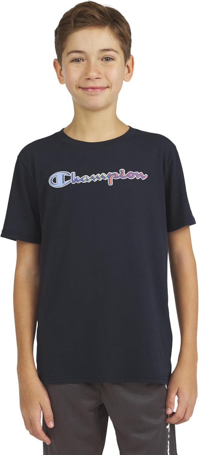 Champion Boys Graphic T-Shirt for Kids Short Sleeve Crewneck Cotton Blend Tee Shirts