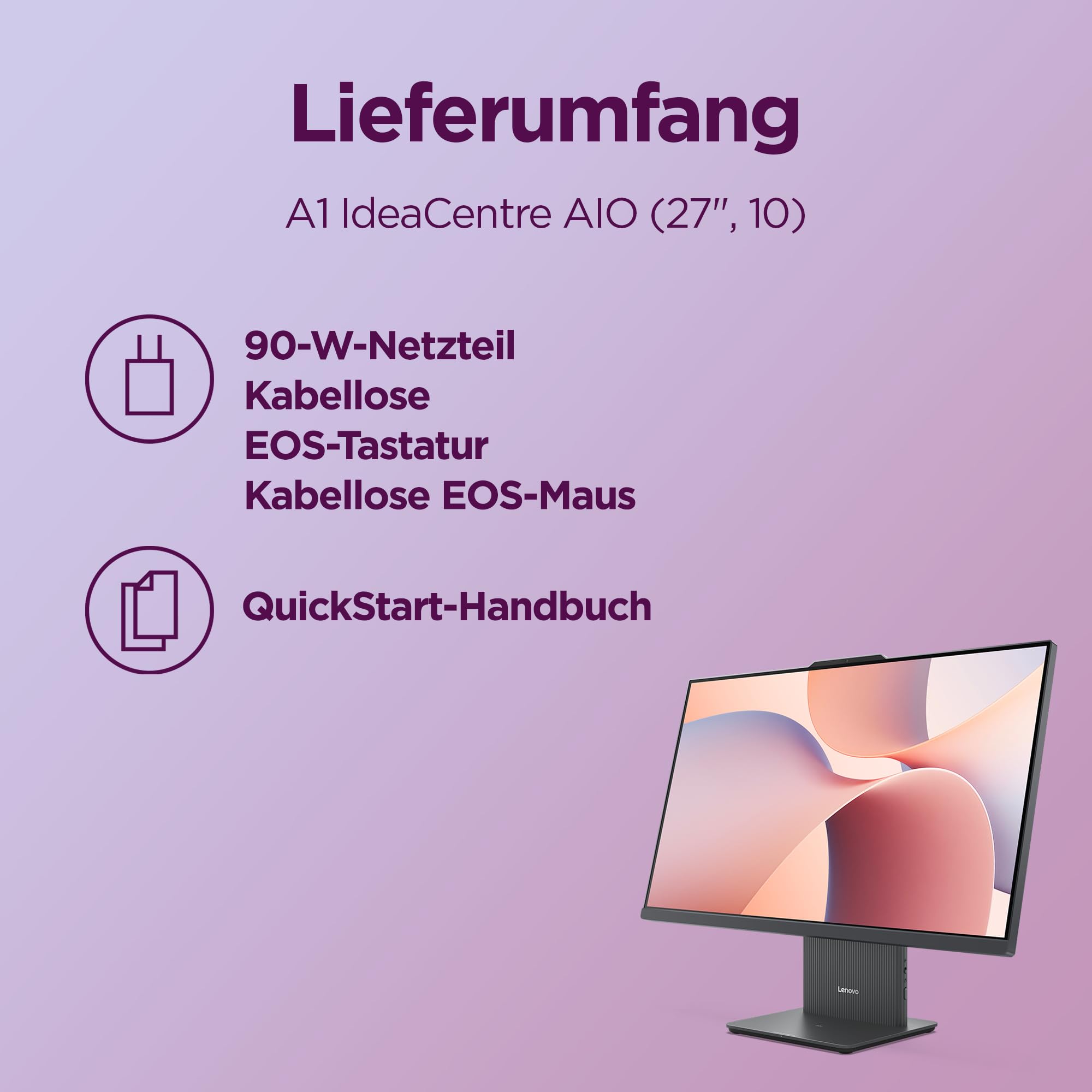 Lenovo IdeaCentre All-In-One PC | 27" Full HD Display | AMD Ryzen 7 250 | 16GB RAM | 1TB SSD | AMD Radeon 780M Grafik | Windows 11 | Inkl. Maus und Tastatur | Grau | 3 Monate Premium Care