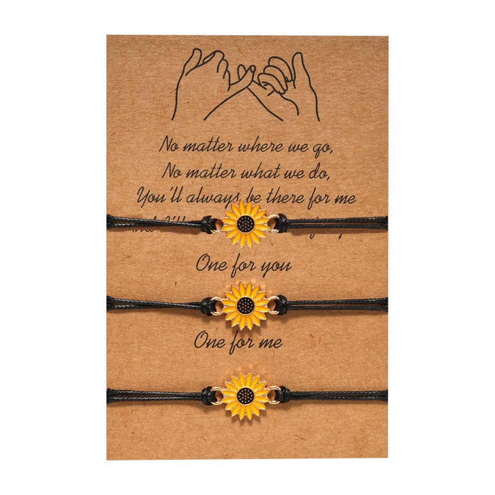 Binami 3 Pcs Sunflower Pinky Promise Distance Matching Bracelets Gift for Best Friends BFF Sisters Couple Family Men Women (B08QGVX1MW) Amazon Price History, Amazon Price Tracker