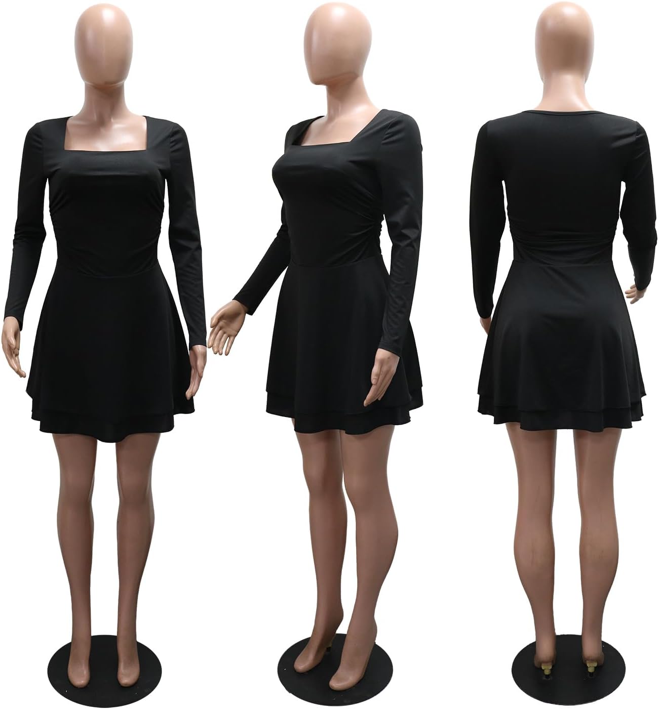 Ranfare Women's Sexy Party Dresses for Women Bodycon Midi Dresses Elegant Mesh Long Sleeve Ruffle Hem Cocktail Party Dress - Image 5