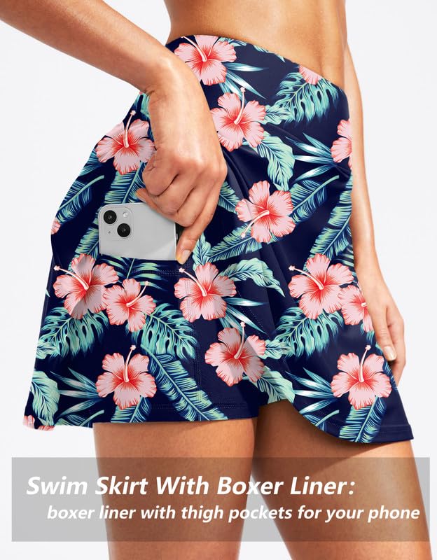 Image of Kayrth Women's High Waisted Swim Skirt with Zipper Pockets Tummy Control Bathing Suit Swimsuit Tankini Bottoms
