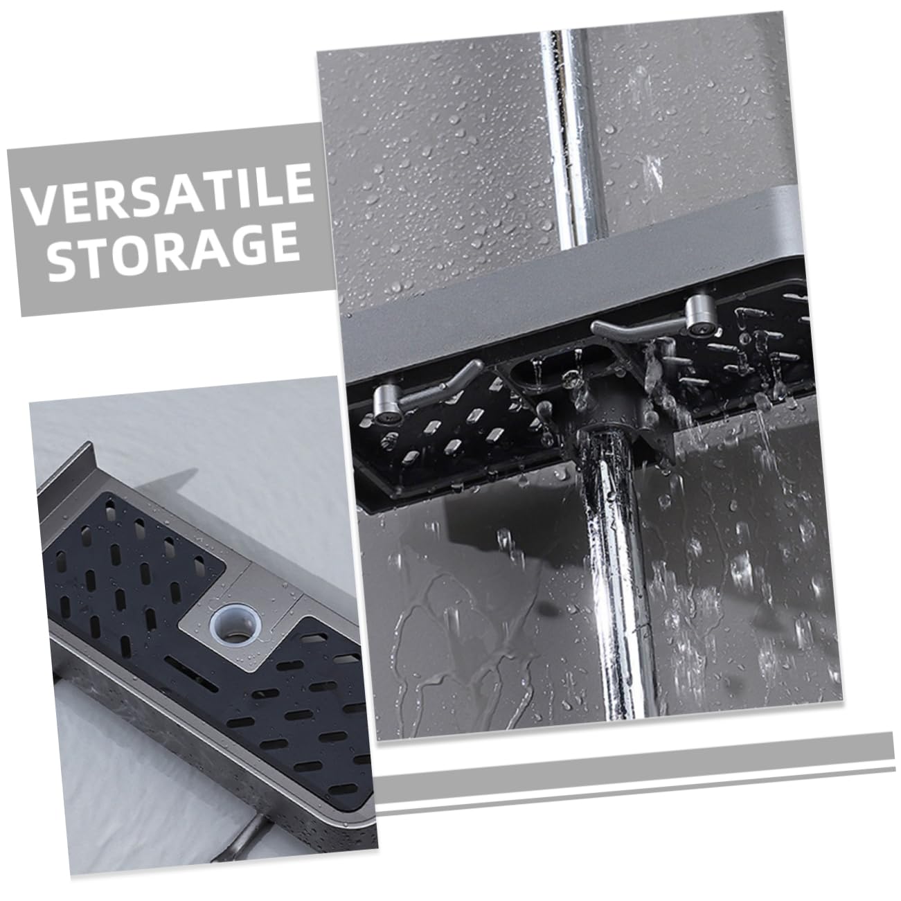 2pezzi Mensola Doccia senza Foratura Organizer per Asta Doccia Scorrevole Porta Sapone e Shampoo Supporto in Bagno