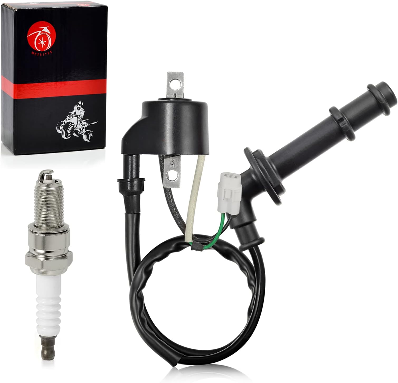 Ignition Coil Pack & Spark Plug Cap Compatible with Suzuki Quadracer 450 LTR450 2006-2009 RMZ 450 RM-Z450 L0/L1/K8/K9 2005-2012 33410-45G00 33510-35G00 33410-35G10 33510-28H00