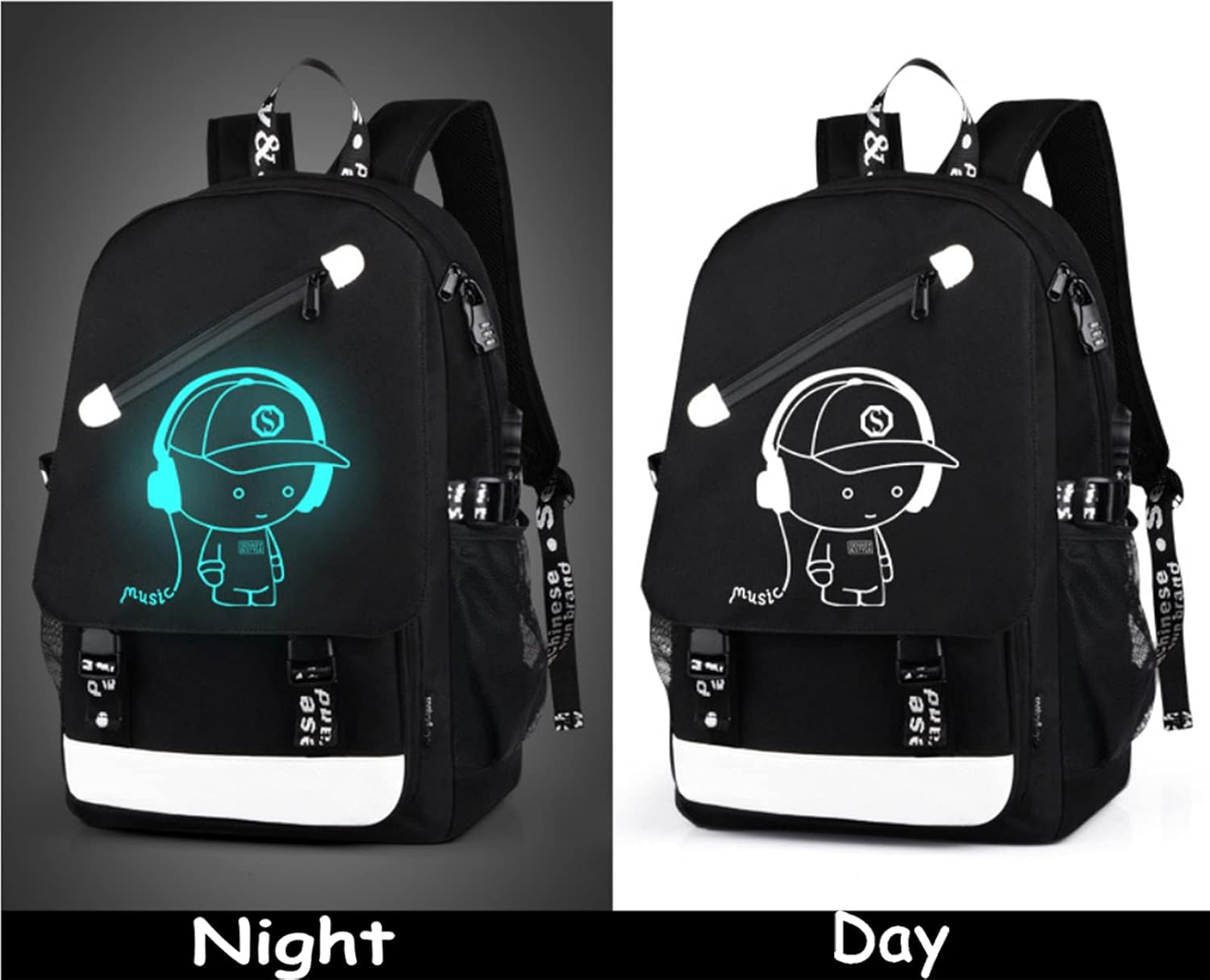 Anime Luminous Backpack, 16' Laptop Backpack with USB Charging Port with Anti-Theft Lock