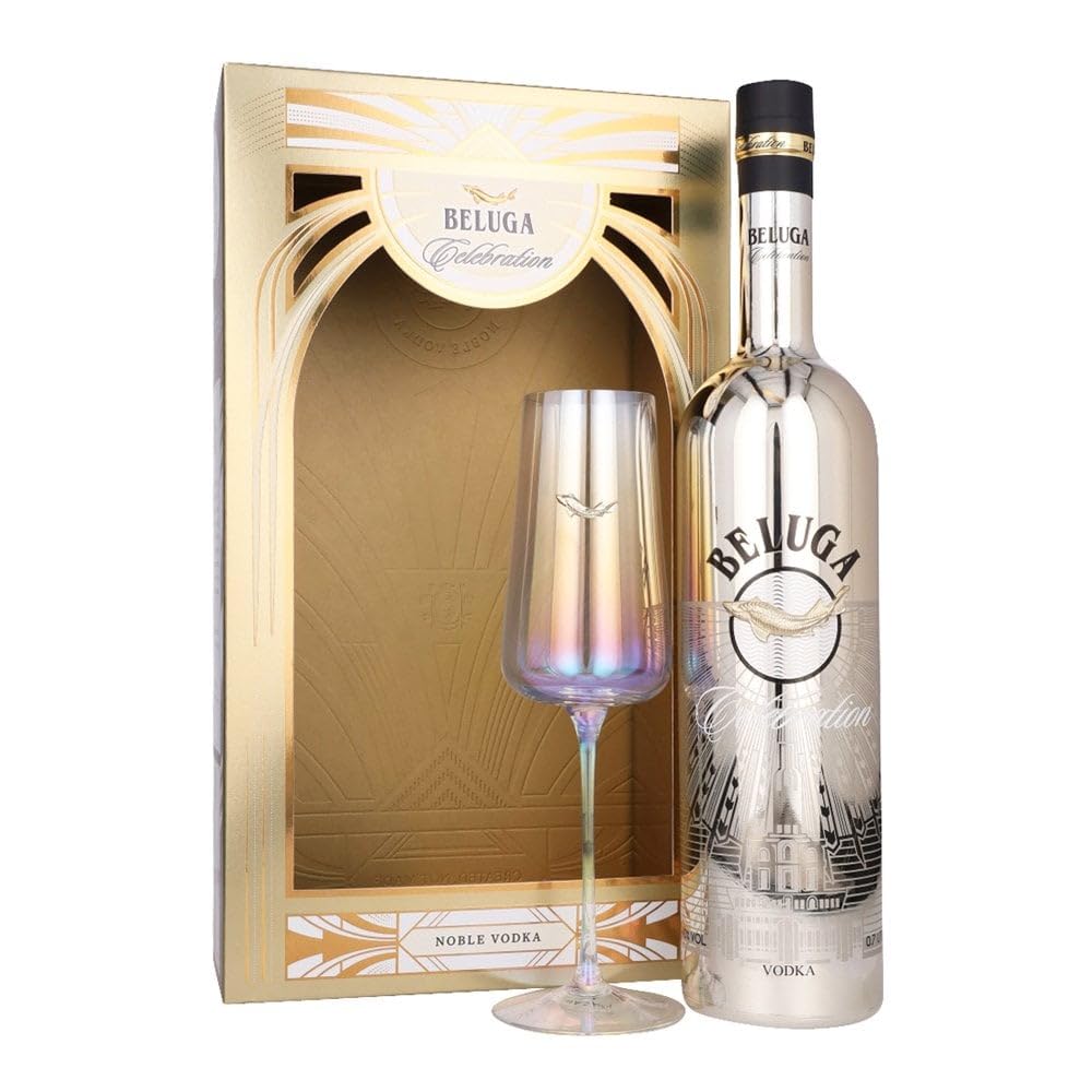 Beluga Celebration Vodka Set ベルーガウォッカ Beluga Noble Celebration Vodka - Flute Glass Gift Pack - 70cl