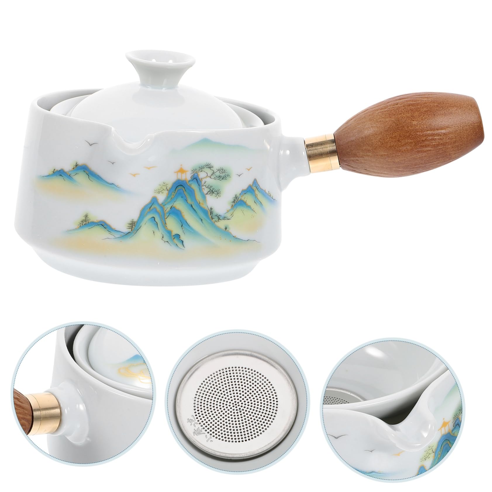 MAGICLULU 3piezas Tetera De Cerámica Asa Lateral Diseño Rotativo Para Infusión De Té Para Hogar y Oficina Duradera y Fácil De Limpiar