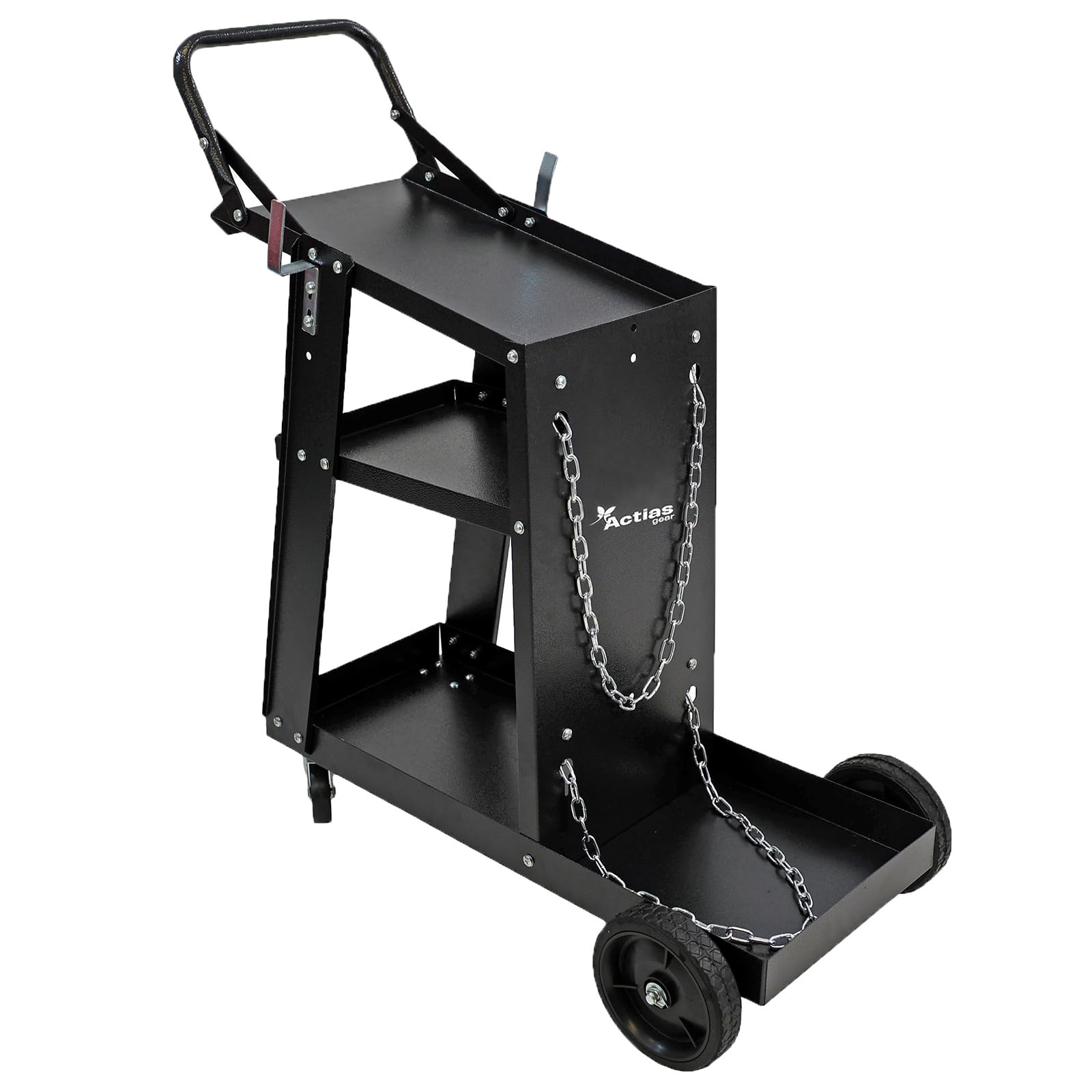 Actiasgear Black - 3-Tier Welding Cart With Gas Bottle Storage | 80Kg Capacity