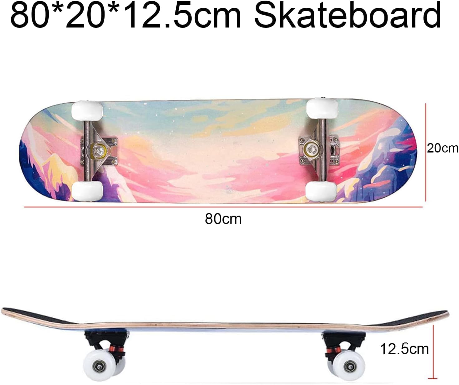 ERNAN Skateboard,80 * 20cm pour Adulte/Enfant Fille/Garçon Débutant.Plateau 7 Plis érable Alpin,Roulement ABEC-7,T-Tool Inclus