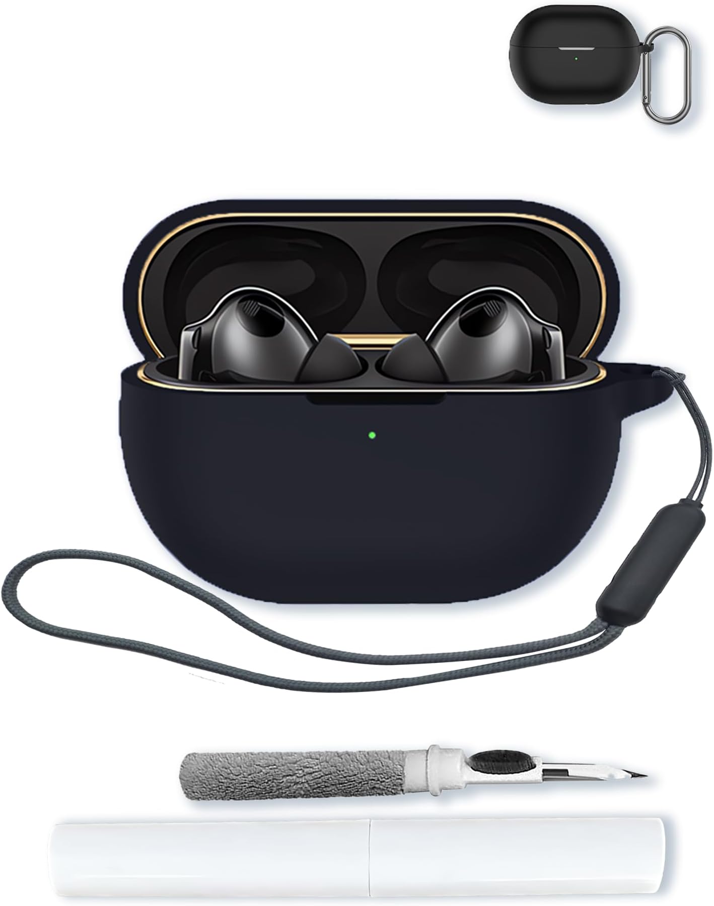 Case for Huawei FreeBuds Pro 4,Soft Protective,BOVUGAC Silicone Case Cover with Keychain & Cleaning Kit & Lanyard-Black