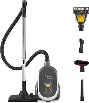 Aircliff Canister Vacuum Cleaner, Specially Designed Nozzle for Pet Family, 1200W & 17Kpa Strong Suction, 2 HEPA Filters & 5 Cleaning Tools for Hard Floor, Carpet, Upholstery, Pet HairSliver