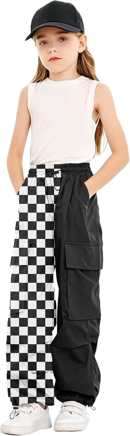 Girls Cargo Pants Elastic Waist Drawstring with Pockets Pants, 6-14 Years
