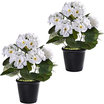 NFNSIG 2PCS Artificial Potted Geranium, Artificial Silk Geranium Flowers in Pots, Faux Potted Geranium, Small Fake Potted Plants for Indoor Outdoors Home Office Desk Table Shelf Decor B