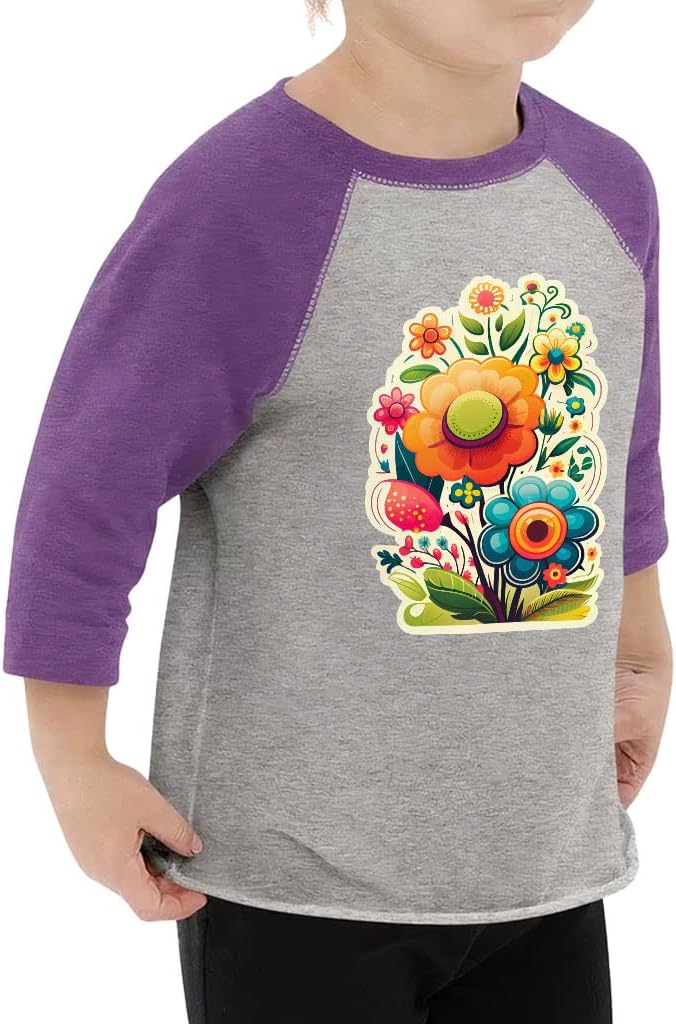 Colorful Flower Toddler Baseball T-Shirt - Cute Design 3/4 Sleeve T-Shirt - Cool Kids' Baseball Tee