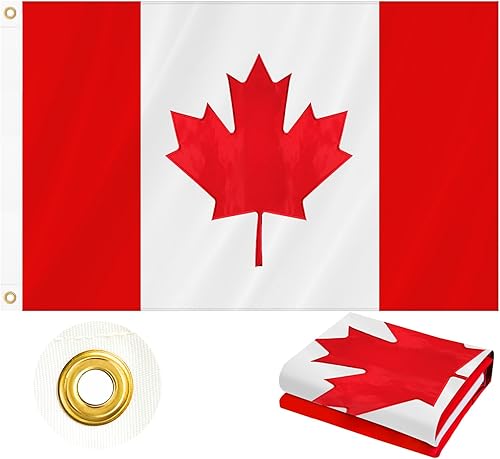 Miniatura 7 de Bandera de Canadá de 3 x 5 pies para exteriores, tela Oxford 210D resistente de doble cara, hoja de arce bordada y 4 filas de extremos de mosca con