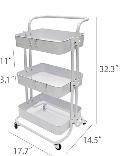Miniatura 5 de FixtureDisplays Carrito con ruedas de 3 niveles para el hogar y el negocio, suministros de manualidades, organización de almacenamiento, estante con